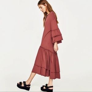 Zara TRF Mauve Tiered Dress
